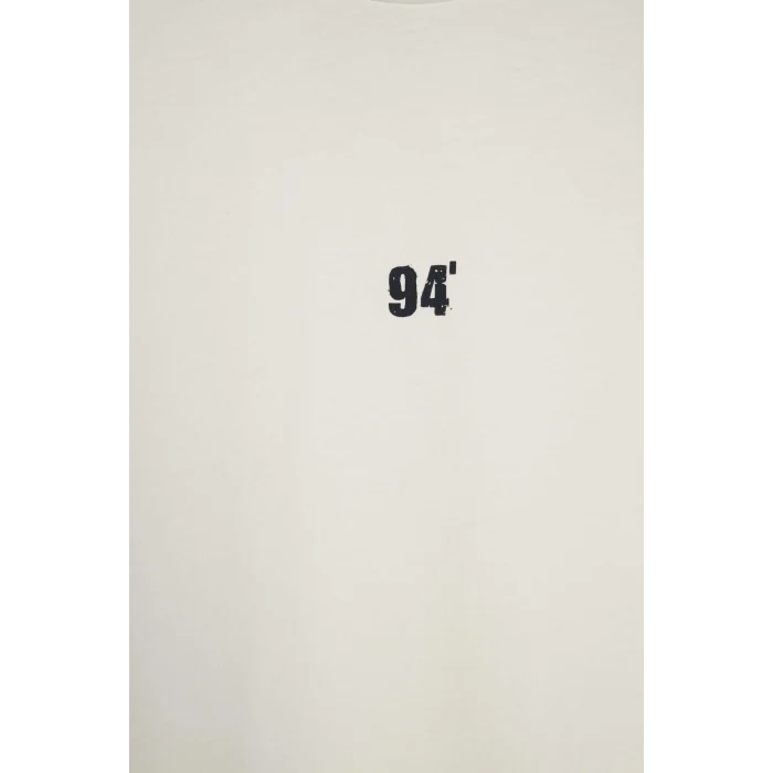 Defacto H3629AXER105 Ekru Boxy Fıt Slogan Desenli Bisiklet Yaka Atlet
