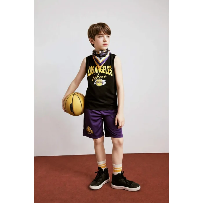 Defacto H2955A8BK81 Siyah NBA Los Angeles Lakers Bisiklet Yaka Atlet Erkek Çocuk