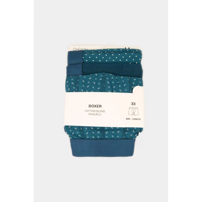 Defacto G9279AXBE785 Mavi Regular Fıt Şal Desenli 3lü Boxer
