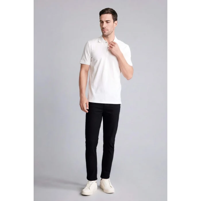 Defacto T5259AZWT32 Beyaz Slım Fıt Polo Yaka Pike Kısa Kollu Polo Tişört