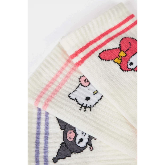 Defacto F6704A8KR1 Çok Renkli Hello Kitty 3lü Pamuklu Uzun Çorap Kız Çocuk