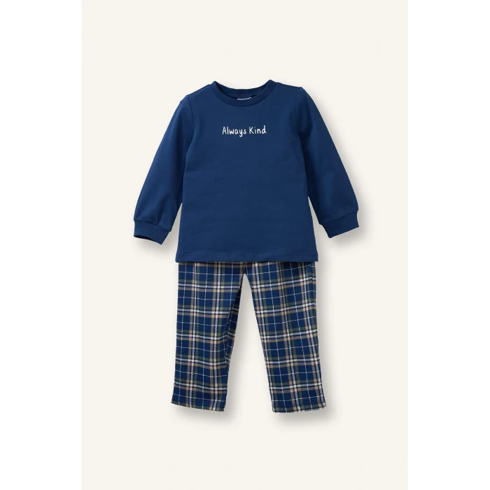 Defacto G7134A5NV30 Lacivert %100 Pamuklu Baskılı 2li Pijama Takımı Erkek Bebek