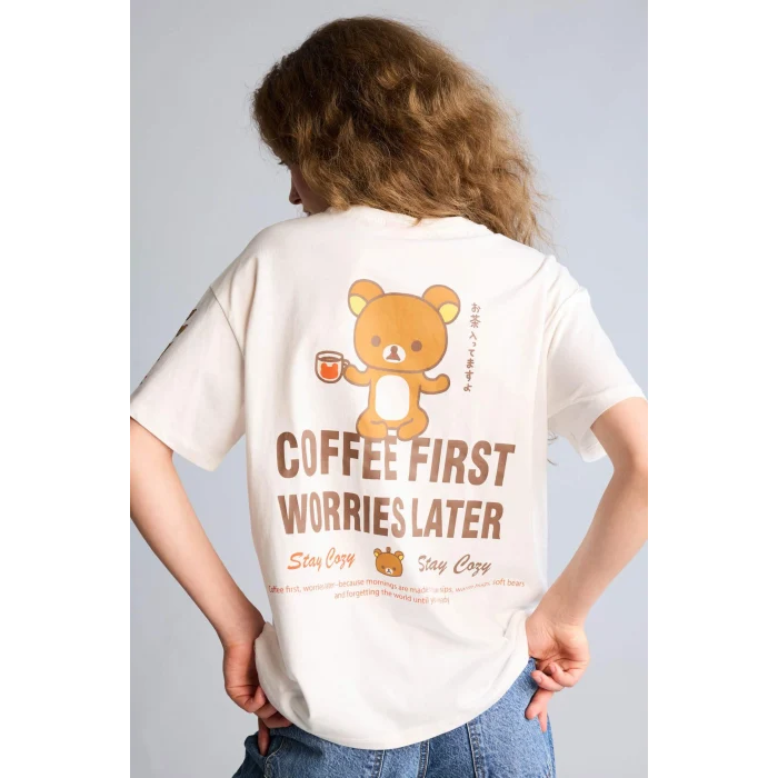 Defacto H0262AXWT32 Beyaz Rilakkuma Oversıze Sırt Baskılı Tişört