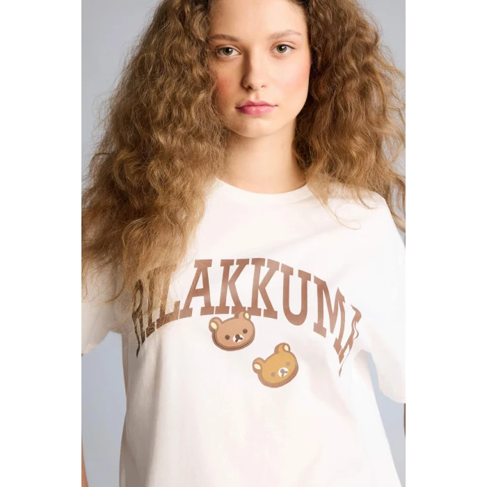 Defacto H0262AXWT32 Beyaz Rilakkuma Oversıze Sırt Baskılı Tişört