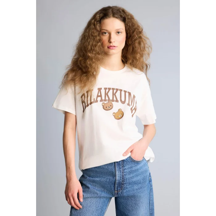Defacto H0262AXWT32 Beyaz Rilakkuma Oversıze Sırt Baskılı Tişört