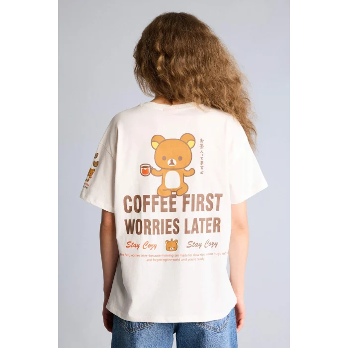 Defacto H0262AXWT32 Beyaz Rilakkuma Oversıze Sırt Baskılı Tişört