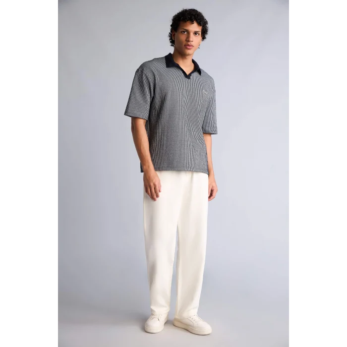 Defacto F8351AXNV253 Lacivert Dokulu Boxy Fit Polo Tişört