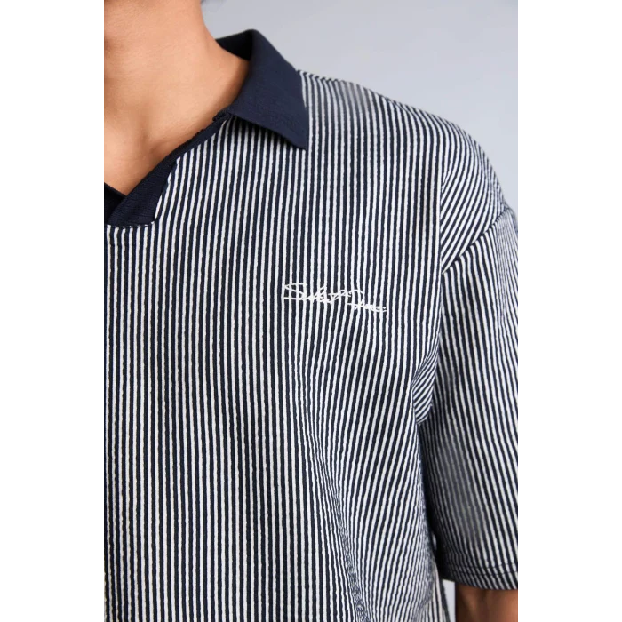 Defacto F8351AXNV253 Lacivert Dokulu Boxy Fit Polo Tişört