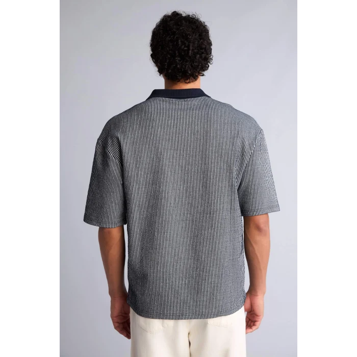 Defacto F8351AXNV253 Lacivert Dokulu Boxy Fit Polo Tişört