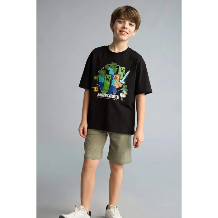 Defacto H3512A8BK81 Siyah Minecraft Oversıze Bisiklet Yaka Kısa Kollu Tişört Erkek Çocuk