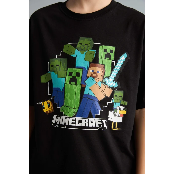 Defacto H3512A8BK81 Siyah Minecraft Oversıze Bisiklet Yaka Kısa Kollu Tişört Erkek Çocuk