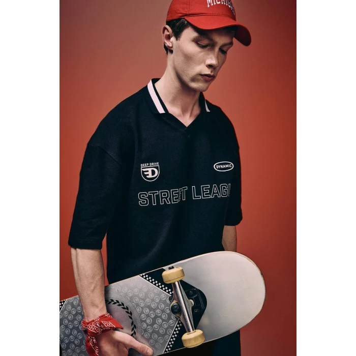 Defacto G4270AXBK81 Siyah Loose Fıt Kısa Kollu Polo Tişört