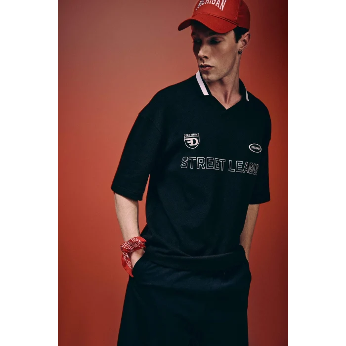 Defacto G4270AXBK81 Siyah Loose Fıt Kısa Kollu Polo Tişört