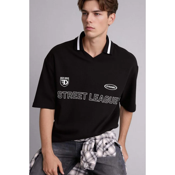 Defacto G4270AXBK81 Siyah Loose Fıt Kısa Kollu Polo Tişört
