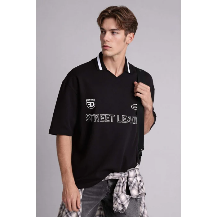 Defacto G4270AXBK81 Siyah Loose Fıt Kısa Kollu Polo Tişört