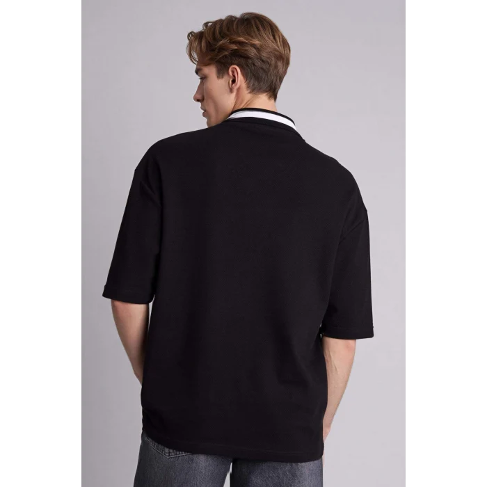 Defacto G4270AXBK81 Siyah Loose Fıt Kısa Kollu Polo Tişört