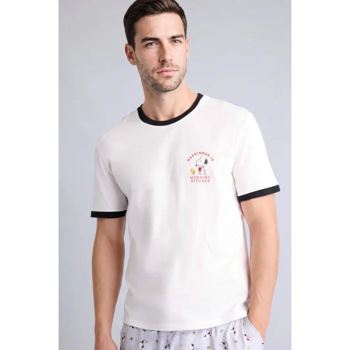 Defacto H8534AXER105 Ekru Snoopy New Regular Fıt Kısa Kollu 2li Takım