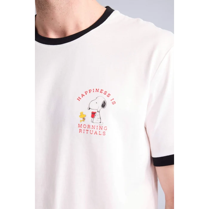 Defacto H8534AXER105 Ekru Snoopy New Regular Fıt Kısa Kollu 2li Takım