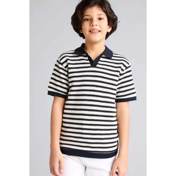Defacto G6989A8ER99 Ekru Çizgili Polo Tişört Erkek Çocuk