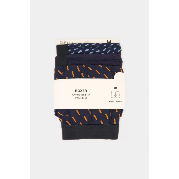 Defacto G9292AXNV105 Lacivert Regular Fıt Çizgili 3lü Boxer
