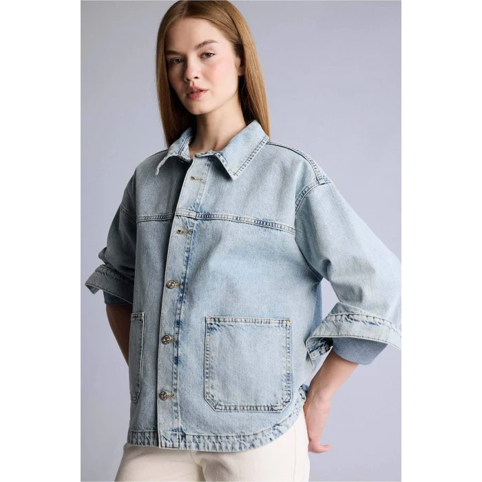 Defacto H1729AXNM28 Mavi Geniş Cepli Jean Ceket