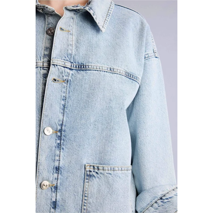 Defacto H1729AXNM28 Mavi Geniş Cepli Jean Ceket