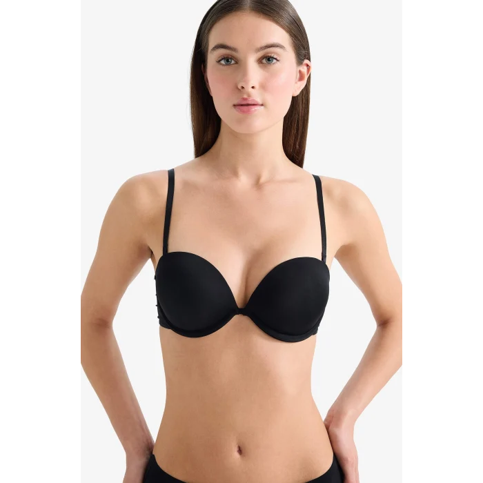 Defacto T8481AZBK81 Siyah Micro Kaplı Yarım Dolgulu Balenli Straplez Sütyen