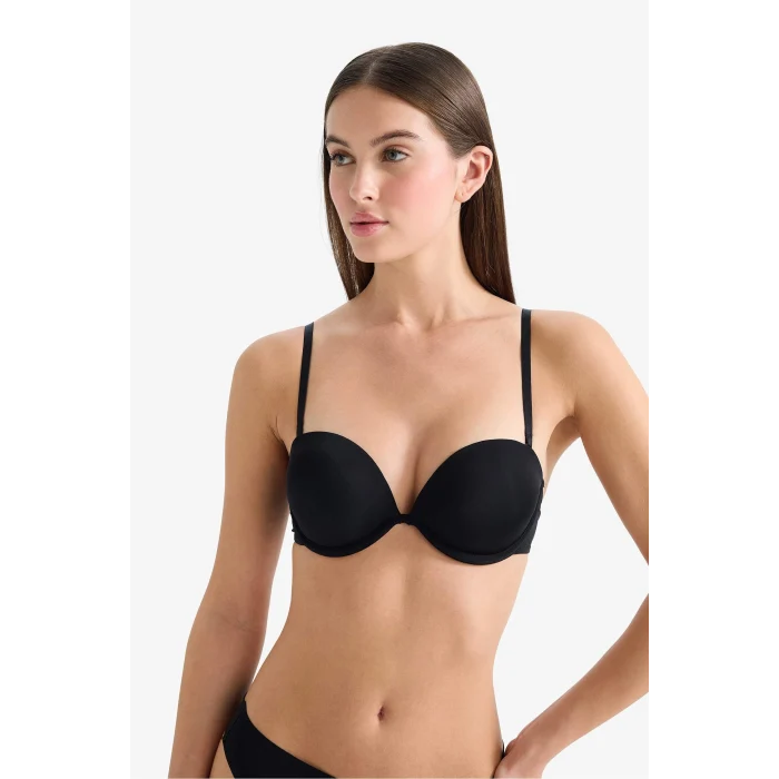Defacto T8481AZBK81 Siyah Micro Kaplı Yarım Dolgulu Balenli Straplez Sütyen