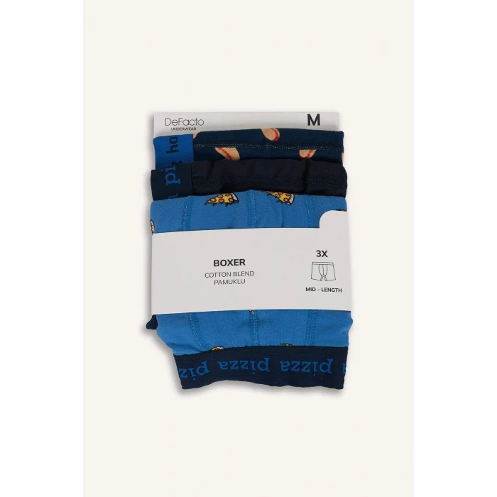 Defacto G8335AXNV135 Lacivert Regular Fıt Yiyecek Baskılı 3lü Boxer