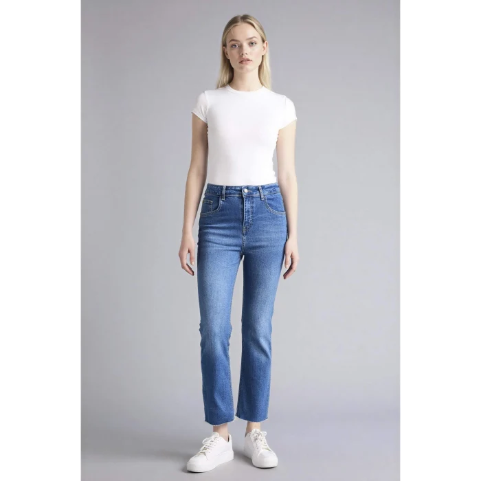 Defacto G2217AXNM28 Mavi Crop Flare Fıt Yüksek Bel Jean Pantolon