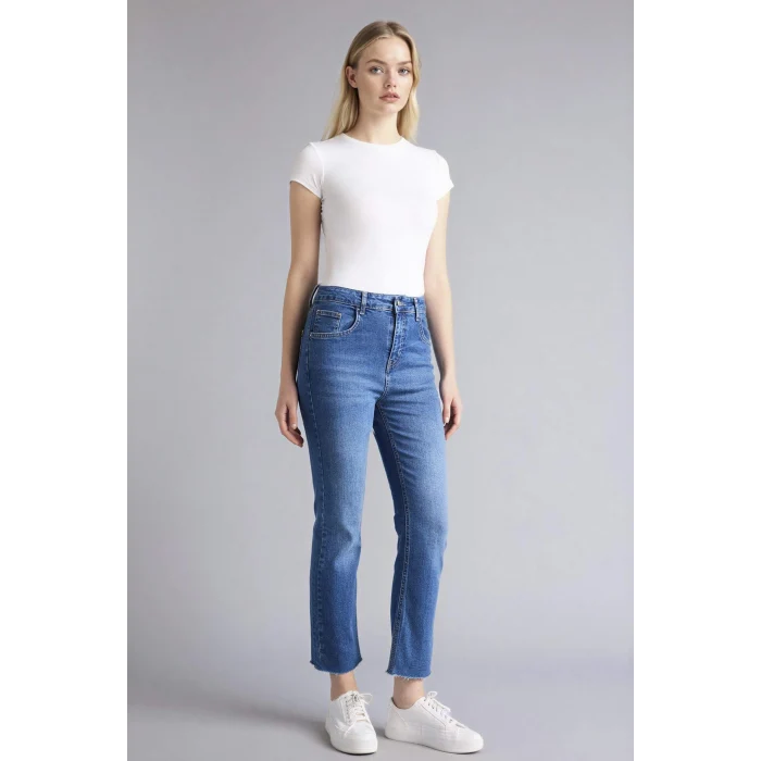 Defacto G2217AXNM28 Mavi Crop Flare Fıt Yüksek Bel Jean Pantolon