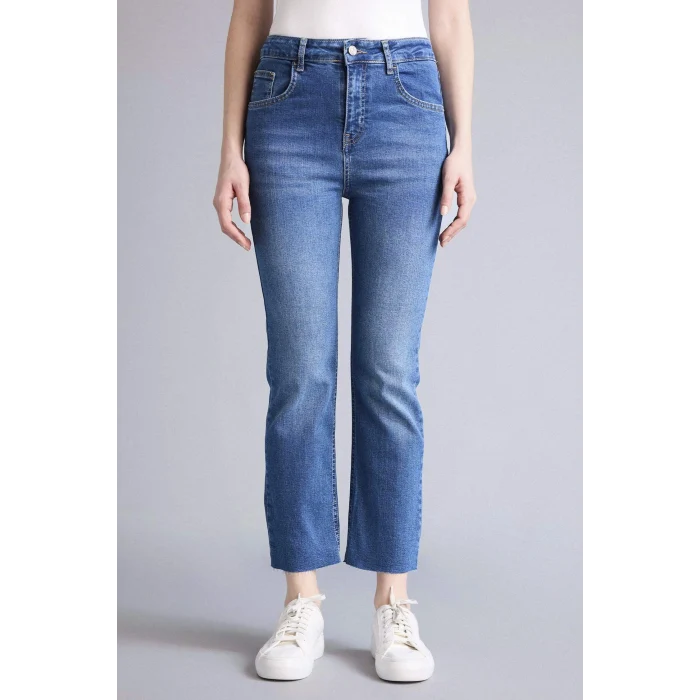 Defacto G2217AXNM28 Mavi Crop Flare Fıt Yüksek Bel Jean Pantolon