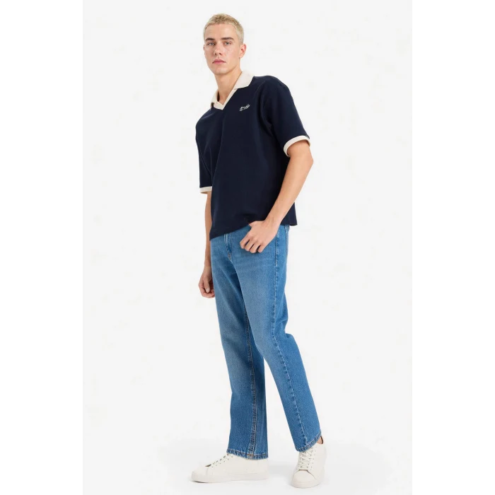 Defacto F8352AXNV64 Lacivert Dokulu Boxy Fit Polo Tişört