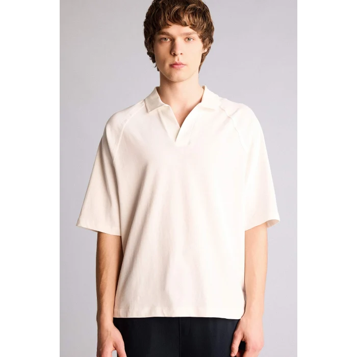 Defacto H2600AXER105 Ekru Loose Fıt Polo Yaka Tişört
