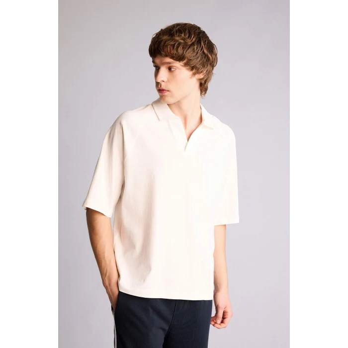 Defacto H2600AXER105 Ekru Loose Fıt Polo Yaka Tişört