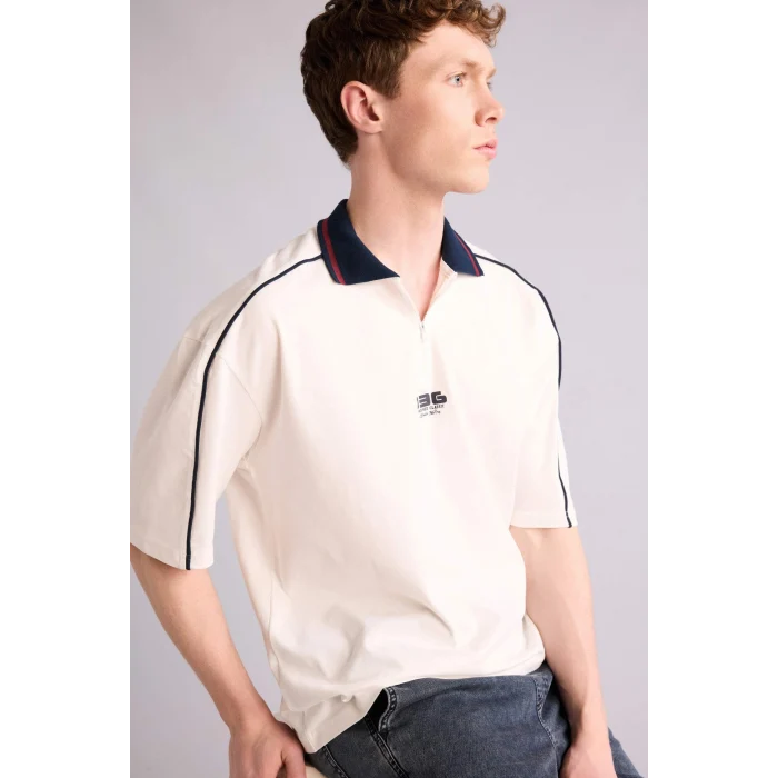 Defacto G5812AXER105 Ekru Loose Fıt Polo Tişört