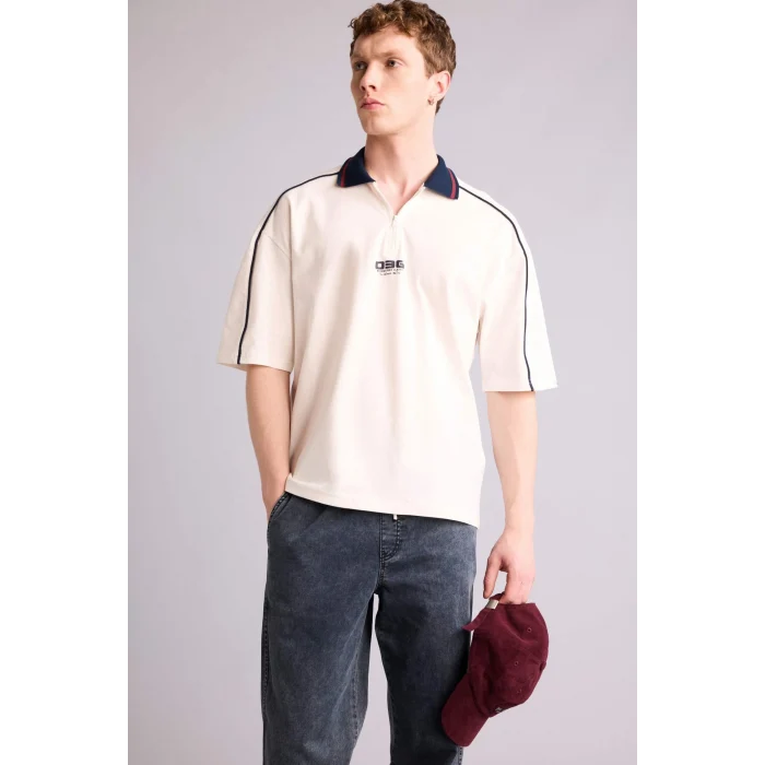 Defacto G5812AXER105 Ekru Loose Fıt Polo Tişört