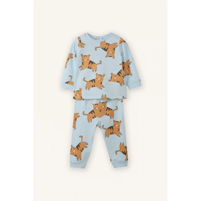 Defacto G8834A5TR152 Turkuaz %100 Pamuklu Kaplan Desenli 2li Pijama Takımı Erkek Bebek
