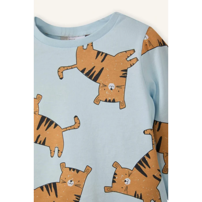 Defacto G8834A5TR152 Turkuaz %100 Pamuklu Kaplan Desenli 2li Pijama Takımı Erkek Bebek