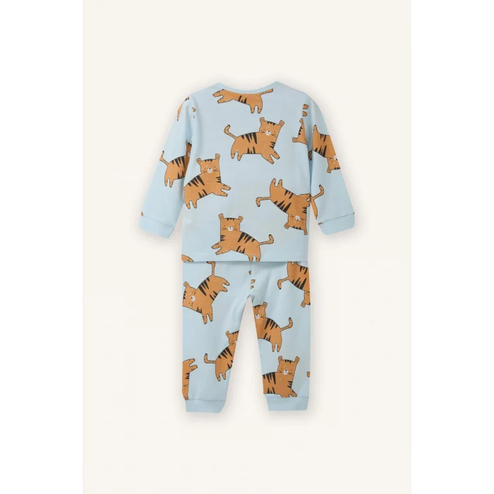 Defacto G8834A5TR152 Turkuaz %100 Pamuklu Kaplan Desenli 2li Pijama Takımı Erkek Bebek