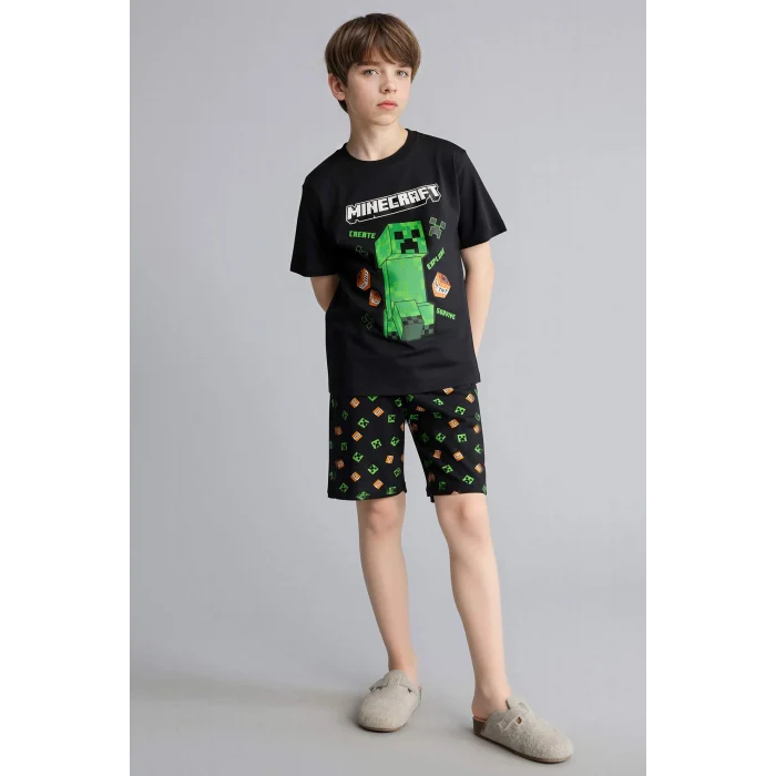 Defacto H0371A8BK81 Siyah Minecraft Regular Fıt 2li Pijama Takımı Erkek Çocuk