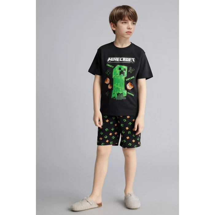 Defacto H0371A8BK81 Siyah Minecraft Regular Fıt 2li Pijama Takımı Erkek Çocuk