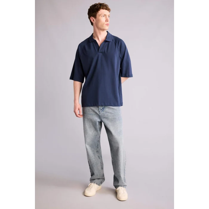 Defacto H2600AXNV256 Lacivert Loose Fıt Polo Yaka Kısa Kollu Polo Tişört