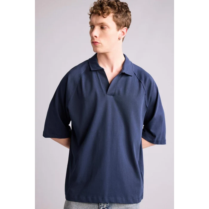 Defacto H2600AXNV256 Lacivert Loose Fıt Polo Yaka Kısa Kollu Polo Tişört