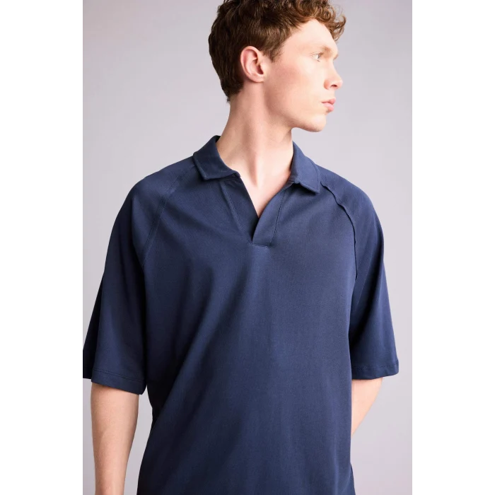 Defacto H2600AXNV256 Lacivert Loose Fıt Polo Yaka Kısa Kollu Polo Tişört