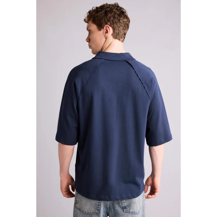 Defacto H2600AXNV256 Lacivert Loose Fıt Polo Yaka Kısa Kollu Polo Tişört