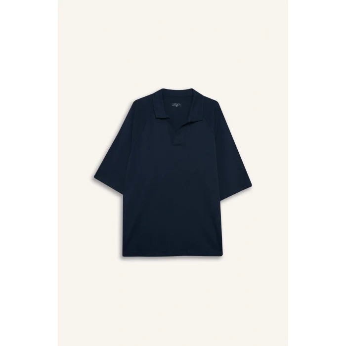 Defacto H2600AXNV256 Lacivert Loose Fıt Polo Yaka Kısa Kollu Polo Tişört