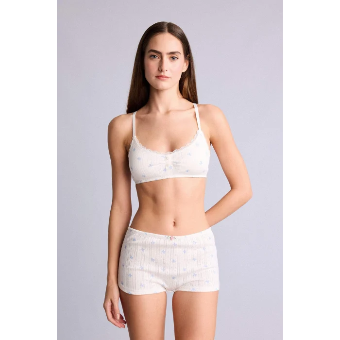 Defacto G6405AXBE550 Mavi Dantelli Ribana Çıkarılabilir Kap Pedli Balensiz Bralet