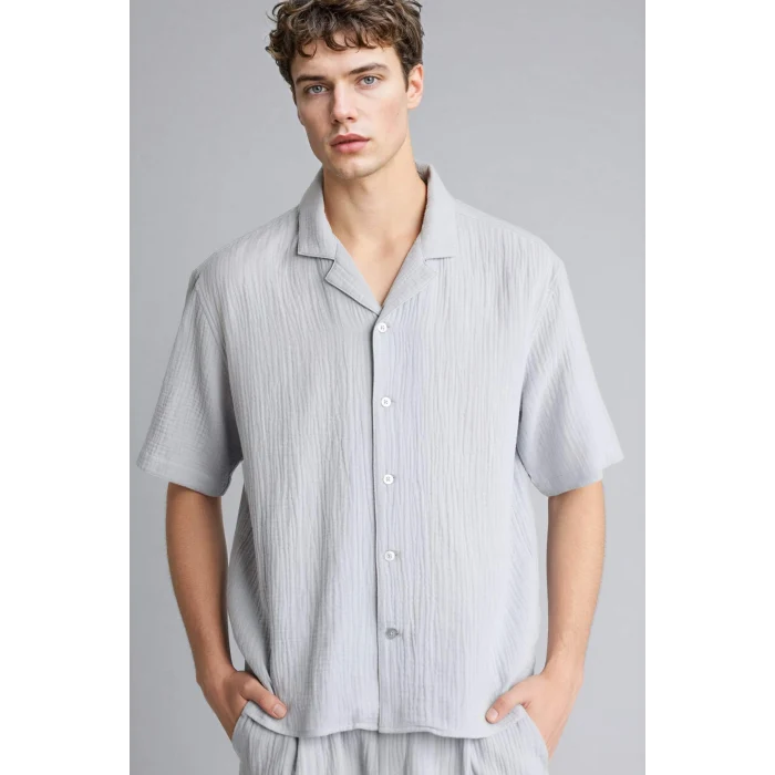 Defacto C7578AXGR130 Gri %100 Pamuk Relax Fit Gömlek