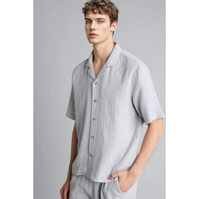 Defacto C7578AXGR130 Gri %100 Pamuk Relax Fit Gömlek